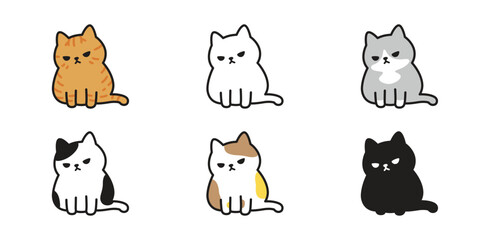 cat vector kitten icon neko calico pet breed doodle cartoon character symbol tattoo stamp scarf illustration isolated design