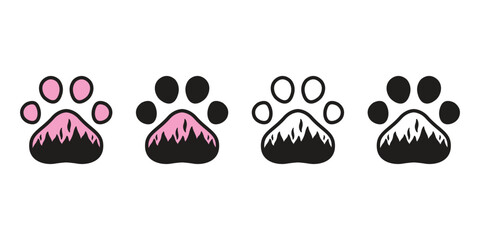 dog paw icon vector fire footprint black pink cartoon logo symbol burn cat kitten french bulldog pet character illustration doodle clip art design