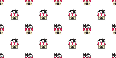 dog seamless pattern french bulldog sleeping puppy pet house paw footprint cat kitten vector breed cartoon doodle gift wrapping paper tile background repeat wallpaper illustration design isolated