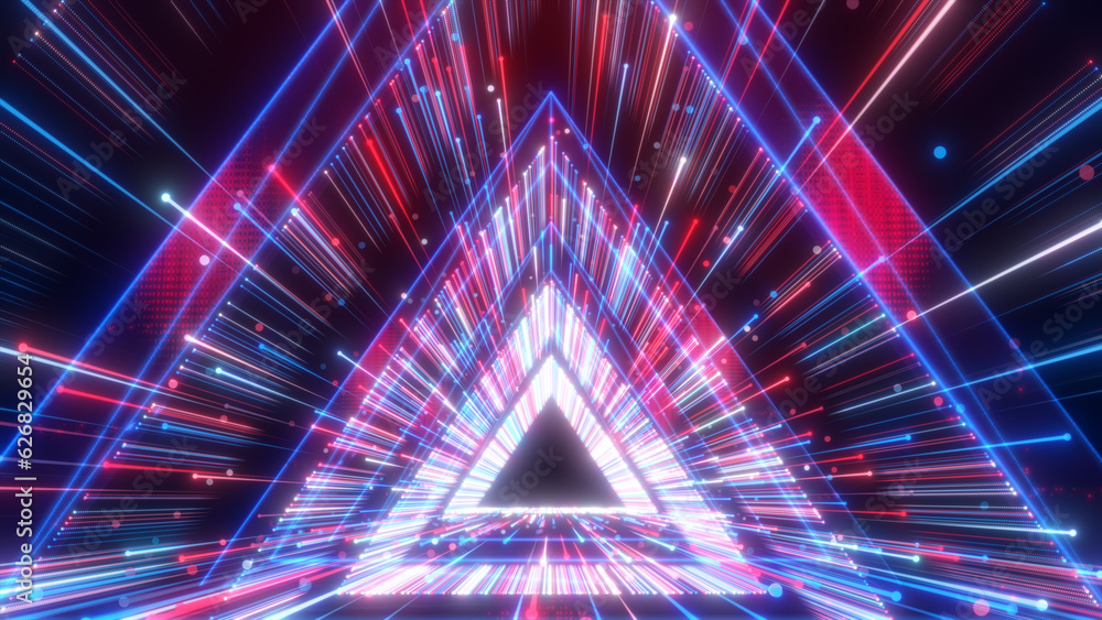Aufkleber sci-fi triangle digital tunnel neon light of cyberspace, technology network connections. digital abs
