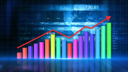 Growth graph and arrow, Abstract illustration business, Finance and investment concept background, Showing data visualization and information, 3d rendering