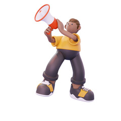 man standing carrying toa promoting discount pose from front