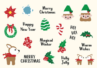 Merry Christmas stickers set.