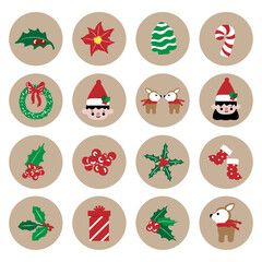 Fototapeta na wymiar Merry Christmas stickers set.