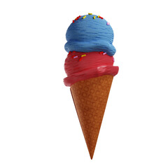 ice cream in a cone Ice cream scoops on a waffle cone on transparent background cutout, PNG file. Many assorted different flavor Mockup templates for artwork design.