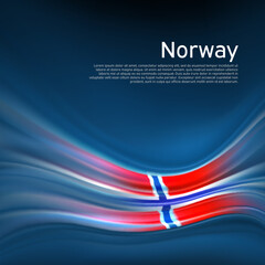 Norway flag background. Abstract norwegian flag in the blue sky. National holiday card design. Business brochure design. State banner, norway poster, patriotic cover, flyer. Vector illustration