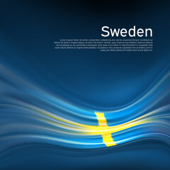 Sweden flag background. Abstract swedish flag in the blue sky. National holiday card design. Business brochure design. State banner, sweden poster, patriotic cover, flyer. Vector illustration