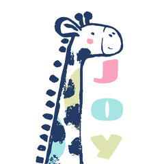 Summer giraffe head tropical t-shirt print. Beach vacation kids design, savannah nursery poster. © Vasileva