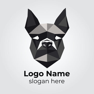 Boxer dog muzzle logo. Black and white. Vector illustration template with abstract shape
