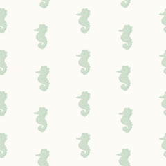 Sea horses forming sea life horses seamless vector pattern in a palette of mint blue and off white. Great for home decor, fabric, wallpaper, gift wrap, stationery, design projects.

