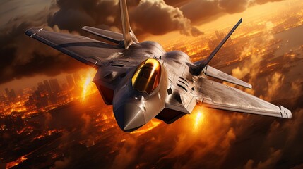 Epic illustration super modern military aircraft similar to the American one AI