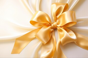 Elegant Gold Ribbon with Satin Bow for Gift Wrapping, Christmas, and Holidays. White Background for Present or Decoration. Generative AI
