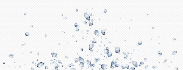 Realistic underwater air bubbles on transparent background. Vector illustration of fizzy drink, sparkling beverage, diving deep into sea or ocean water, aqua splash, laundry detergent foam effect