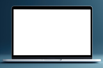 white screen laptop on blue background, Generative AI