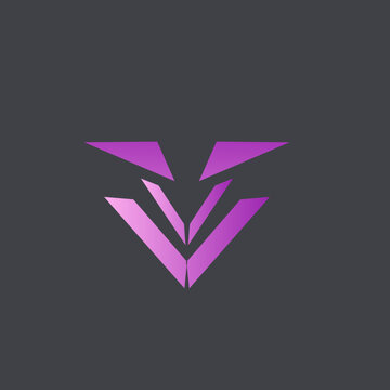 The logo illustration image is formed from geometric lines in purple on a black background