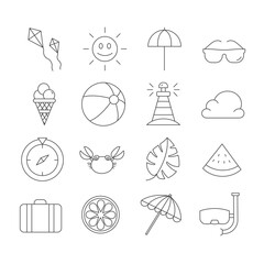 Simple set of summer vacation on the beach collection. Travel concept outline icons vector on white background