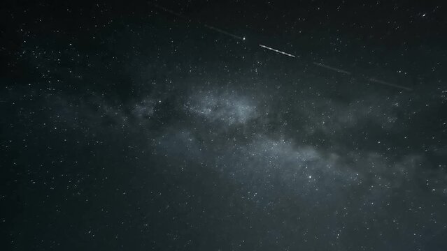 Starry milkyway constellations motion and universe field rotation on deep night sky,outer space,4k