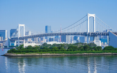晴れた春の朝　お台場海浜公園展望デッキからレインボーブリッジ