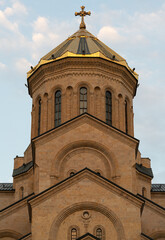 Golden dome of the Holy Trinity Cathedral of Tbilisi Tsminda Sameba in Georgia