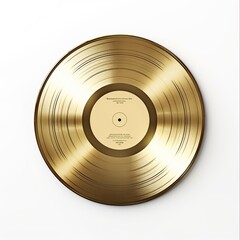 Realistic Gold Vinyl Record for Melody Lovers. Isolated LP Plate on White Background for Disco and Popular Music. Gramophone Media for True Sound. Generative AI