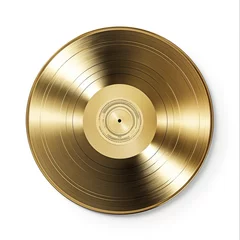 Gardinen Melodic Gold Vinyl: Realistic Isolated LP Plate of Popular Disco Music in Gramophone Sound Media. Generative AI © AIGen