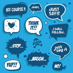 Speech bubble collection for comic. Isolated text balloon vector illustration.