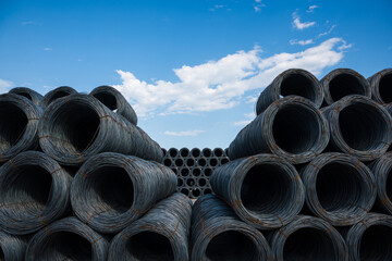 coils of steel wire stacked