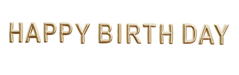 3d render of Gold Balloons happy birthday on white background. Happy Birthday to you logo,