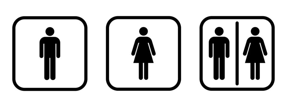 WC icons set. Toilet sign. Man, woman, mother with baby and handicapped silhouettes collection.