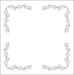 Black and white vegetal ornamental frame with wild flowers, decorative border, corners for greeting cards, banners, business cards, invitations, menus. Isolated vector illustration.