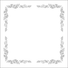 Black and white vegetal ornamental frame with wild flowers, decorative border, corners for greeting cards, banners, business cards, invitations, menus. Isolated vector illustration.