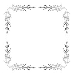 Black and white vegetal ornamental frame with wild flowers, decorative border, corners for greeting cards, banners, business cards, invitations, menus. Isolated vector illustration.