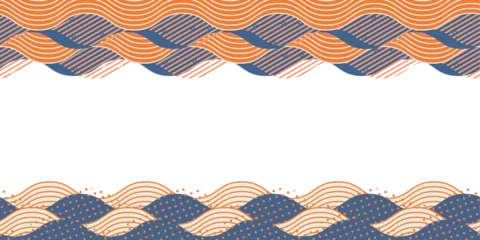  レトロ調_ドット、ストライプパターン_和柄風の波のイラスト素材 © kuromily