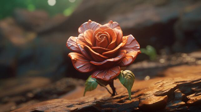 wood rose flower carving design cedar sculpture picture Ai generated art
