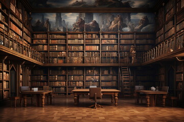 Bibliothek im klassischen Stil mit Holzelementen, 5, AI generiert - obrazy, fototapety, plakaty