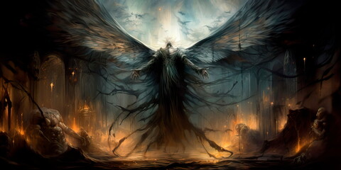 winged angel of death acting as a conductor of souls to the afterlife. Generative AI