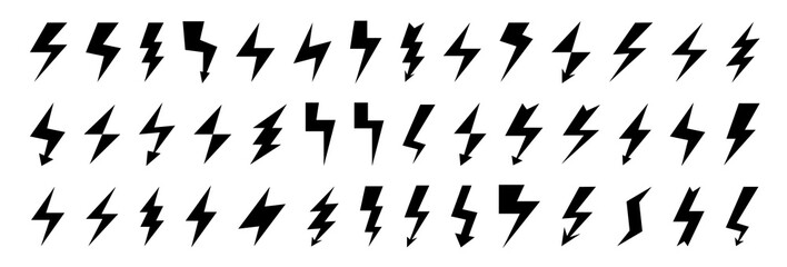 Thunder lightning icon collection. Black thunderbolt icons. Vector lightning icons