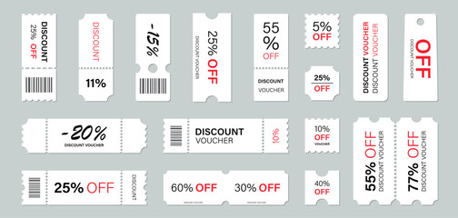 Discount voucher ticket collection with shadow. Set of different coupon ticket