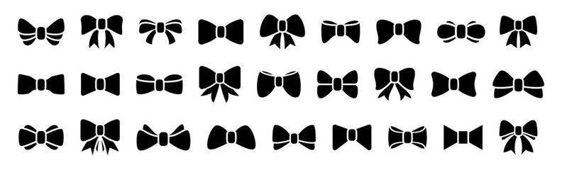 Ribbon bow icon collection. Set of black celebration bow icons. Vector bow for present, celebration, gift