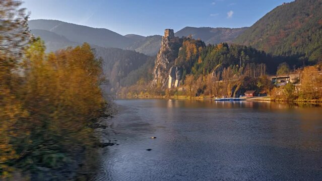 Strecno castle at autumn hyperlapse, Slovakia