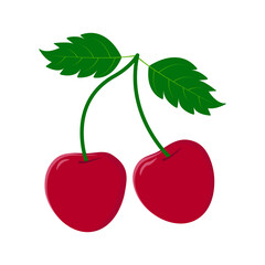 Cherries with leaves. Transparent food, fruit illustration.