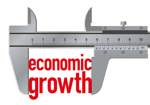 Concept de la production de richesse avec le symbole d’un pied à coulisse qui mesure le mot, croissance économique.