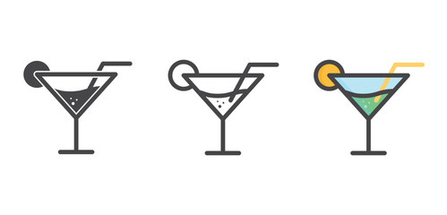 Minimalistic cocktail with tube and lemon icon set. Mojito cocktail icons. Alcohol drink vector icons.