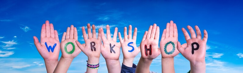 Children Hands Building Word Workshop, Blue Sky