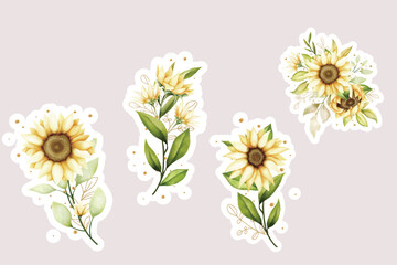 watercolor sun flower sticker illustration design