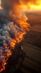 Inferno from Above: A Massive Field Fire on a Hot Summer Day