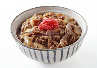 Gyudon on White background with clipping path. Popular Japanese foods.