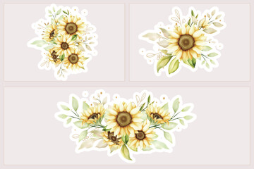 watercolor sun flower sticker illustration design