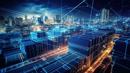 business Logistics concept, map global partner connection of Container Cargo freight ship for Logistic Import Export, generative ai