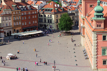 View from the Taras Widokowy observation deck on the Castle square (Plac Zamkowy) in the Old Town (Stare Miasto) of Warsaw, Poland.